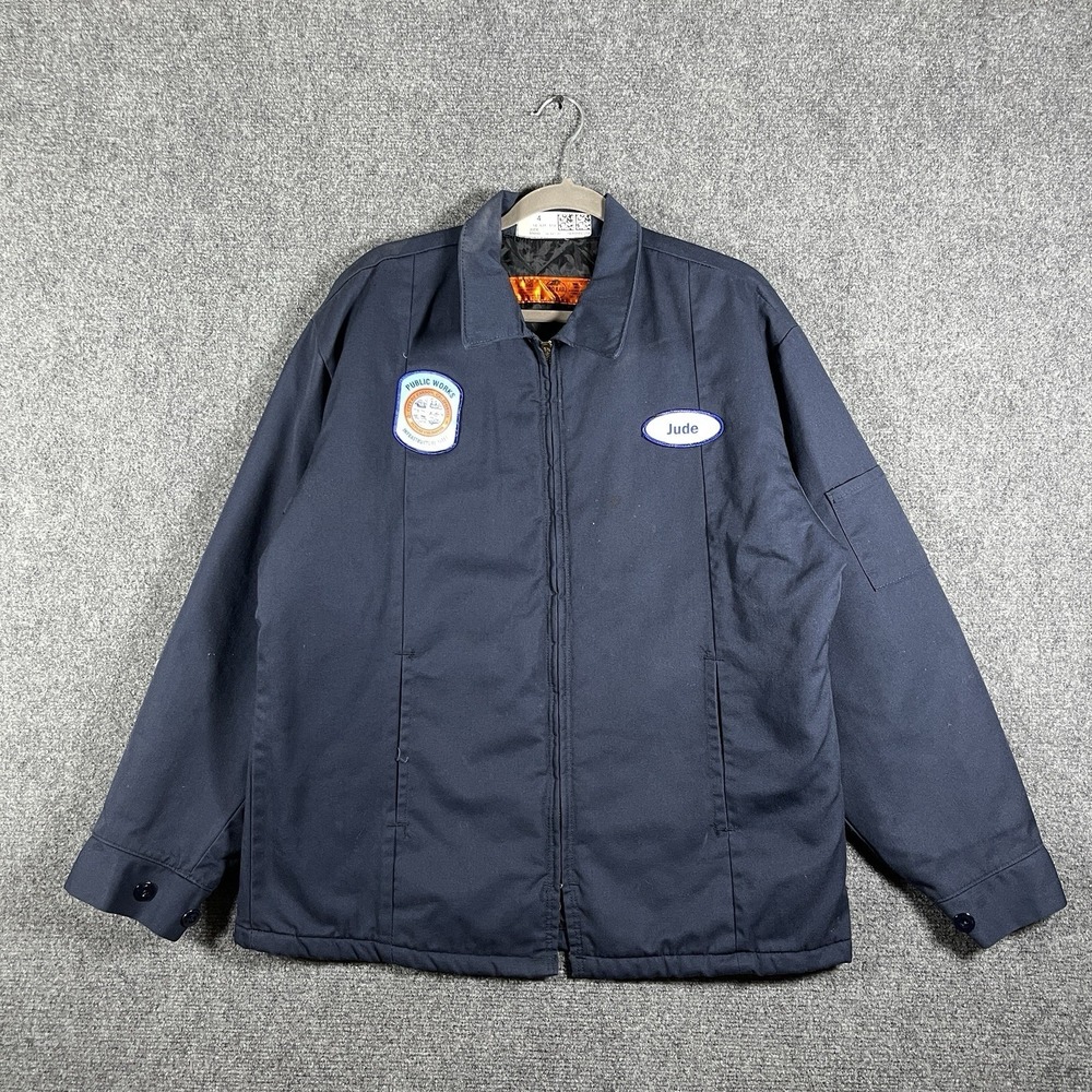 Red Kap Quilted Insulated Zip Up Work Jacket Navy Blue Mens Size Large Regular